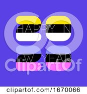Poster, Art Print Of Multicolored Numbers 2020 And Happy New Year Greetings On Purple Background Elegant Vector Illustration In Retro Style For Greeting Card Holiday Calendar Or Brochure