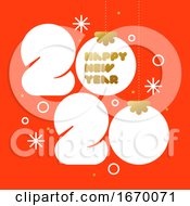 Poster, Art Print Of Happy New Year 2020 Greeting Card With Xmas Balls And White Rounded Big Numbers On Red Background Modern Vector Illustration For Diary Cover Brochure Or Calendar