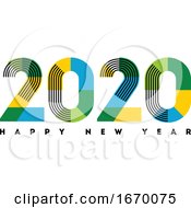 Poster, Art Print Of Happy New Year 2020 Design Abstract Numbers With Stripes And Color Blocks Isolated On White Background Elegant Vector Illustration In Modern Style For Holiday Calendar Greeting Card Or Banner