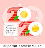 Poster, Art Print Of Colorful Numbers 2020 Look Like Eggs With Bacon And Greetings Of Happy And Tasty New Year Modern Vector Illustration For Cover Of Food And Cook Theme Brochure Or Calendar
