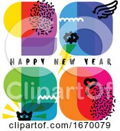 Poster, Art Print Of Happy New Year 2020 Greeting Card Multicolored Numbers With Cool Design Elements Like Wing Eye Crown Heart On White Background Retro Style Vector Illustration For Brochure Cover Or Web Page