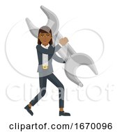 Poster, Art Print Of Business Woman Holding Spanner Wrench Concept