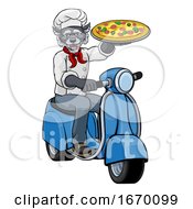 Poster, Art Print Of Wolf Chef Pizza Restaurant Delivery Scooter