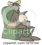 Cartoon Moose Sitting In A Chair And Eating Chips