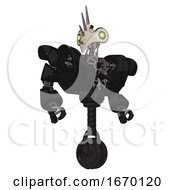 Poster, Art Print Of Robot Containing Bird Skull Head And Green Eyes And Heavy Upper Chest And Heavy Mech Chest And Unicycle Wheel Toon Black Scribbles Sketch Hero Pose