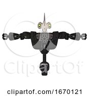 Poster, Art Print Of Robot Containing Bird Skull Head And Green Eyes And Heavy Upper Chest And Heavy Mech Chest And Unicycle Wheel Toon Black Scribbles Sketch T-Pose