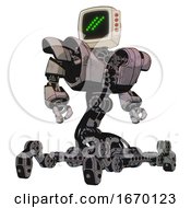 Poster, Art Print Of Robot Containing Old Computer Monitor And Double Backslash Pixel Design And Red Buttons And Heavy Upper Chest And Heavy Mech Chest And Insect Walker Legs Gray Metal Hero Pose