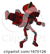 Poster, Art Print Of Mech Containing Oval Wide Head And Red Horizontal Visor And Techno Mohawk And Light Chest Exoshielding And Chest Valve Crank And Stellar Jet Wing Rocket Pack And Ultralight Foot Exosuit Dark Red