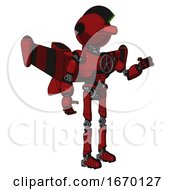 Poster, Art Print Of Mech Containing Oval Wide Head And Red Horizontal Visor And Techno Mohawk And Light Chest Exoshielding And Chest Valve Crank And Stellar Jet Wing Rocket Pack And Ultralight Foot Exosuit Dark Red