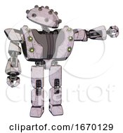 Poster, Art Print Of Robot Containing Plughead Dome Design And Heavy Upper Chest And Heavy Mech Chest And Green Cable Sockets Array And Prototype Exoplate Legs Sketch Pad Light Lines Pointing Left Or Pushing A Button