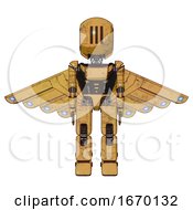 Poster, Art Print Of Bot Containing Round Head And Three Lens Sentinel Visor And Light Chest Exoshielding And Ultralight Chest Exosuit And Cherub Wings Design And Prototype Exoplate Legs Construction Yellow Halftone