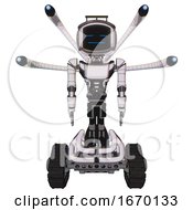 Poster, Art Print Of Automaton Containing Digital Display Head And Sleeping Face And Led And Protection Bars And Light Chest Exoshielding And Ultralight Chest Exosuit And Blue-Eye Cam Cable Tentacles And Tank Tracks