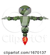 Android Containing Oval Wide Head And Telescopic Steampunk Eyes And Steampunk Iron Bands With Bolts And Light Chest Exoshielding And Prototype Exoplate Chest And Jet Propulsion Grass Green T Pose