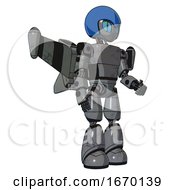 Poster, Art Print Of Automaton Containing Grey Alien Style Head And Blue Grate Eyes And Blue Helmet And Light Chest Exoshielding And Prototype Exoplate Chest And Stellar Jet Wing Rocket Pack And Light Leg Exoshielding