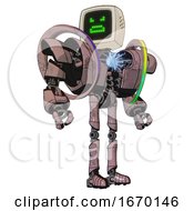 Poster, Art Print Of Mech Containing Old Computer Monitor And Angry Pixels Face And Heavy Upper Chest And Heavy Mech Chest And Spectrum Fusion Core Chest And Ultralight Foot Exosuit Grayish Pink Hero Pose