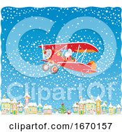 Poster, Art Print Of Santa Flying A Plane Over A Town