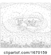 Santa Flying A Plane Over A Town