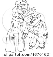 Poster, Art Print Of Lineart Zombie Wedding Couple
