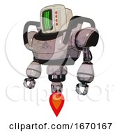 Poster, Art Print Of Droid Containing Old Computer Monitor And Three Lines Pixel Design And Red Buttons And Heavy Upper Chest And Jet Propulsion Gray Metal Standing Looking Right Restful Pose