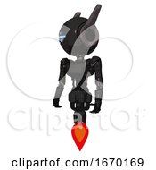 Poster, Art Print Of Cyborg Containing Round Head And Vertical Cyclops Visor And Head Winglets And Light Chest Exoshielding And Ultralight Chest Exosuit And Jet Propulsion Dirty Black