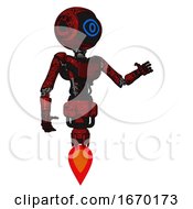 Poster, Art Print Of Mech Containing Digital Display Head And Large Eye And Light Chest Exoshielding And Ultralight Chest Exosuit And Jet Propulsion Grunge Dots Dark Red Interacting