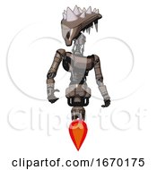 Poster, Art Print Of Android Containing Flat Elongated Skull Head And Spikes And Light Chest Exoshielding And Ultralight Chest Exosuit And Jet Propulsion Khaki Halftone Hero Pose