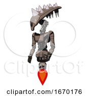 Poster, Art Print Of Android Containing Flat Elongated Skull Head And Spikes And Light Chest Exoshielding And Ultralight Chest Exosuit And Jet Propulsion Khaki Halftone Facing Right View