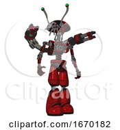 Poster, Art Print Of Android Containing Dual Retro Camera Head And Shrimp Head And Light Chest Exoshielding And Minigun Back Assembly And No Chest Plating And Light Leg Exoshielding Red Blood Grunge Material Hero Pose