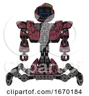 Robot Containing Digital Display Head And Wide Smile And Green Led Array And Heavy Upper Chest And Heavy Mech Chest And Insect Walker Legs Muavewood Halftone Grunge Front View