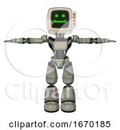 Robot Containing Old Computer Monitor And Happy Pixel Face And Red Buttons And Light Chest Exoshielding And Ultralight Chest Exosuit And Light Leg Exoshielding Green Metal T Pose