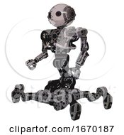 Poster, Art Print Of Automaton Containing Oval Wide Head And Steampunk Iron Bands With Bolts And Heavy Upper Chest And No Chest Plating And Insect Walker Legs Grunge Sketch Dots Facing Right View