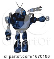 Automaton Containing Digital Display Head And Hashtag Face And Retro Antennas And Heavy Upper Chest And Light Leg Exoshielding And Stomper Foot Mod Grunge Dark Blue