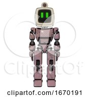 Android Containing Old Computer Monitor And Pixel Line Eyes And Retro Futuristic Webcam And Light Chest Exoshielding And Chest Green Blue Lights Array And Prototype Exoplate Legs Grayish Pink