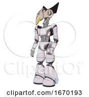 Poster, Art Print Of Android Containing Bird Skull Head And White Eyeballs And Robobeak Design And Light Chest Exoshielding And Ultralight Chest Exosuit And Light Leg Exoshielding White Halftone Toon Facing Right View