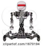 Poster, Art Print Of Droid Containing Round Head And Horizontal Red Visor And Heavy Upper Chest And No Chest Plating And Insect Walker Legs White Halftone Toon Front View