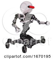 Poster, Art Print Of Droid Containing Round Head And Horizontal Red Visor And Heavy Upper Chest And No Chest Plating And Insect Walker Legs White Halftone Toon Interacting