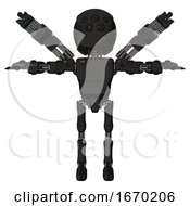 Poster, Art Print Of Android Containing Round Head And Bug Eye Array And Light Chest Exoshielding And Prototype Exoplate Chest And Minigun Back Assembly And Ultralight Foot Exosuit Dirty Black T-Pose