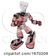 Poster, Art Print Of Android Containing Humanoid Face Mask And Light Chest Exoshielding And Cable Sash And Light Leg Exoshielding And Stomper Foot Mod Toon Pink Tint Fight Or Defense Pose