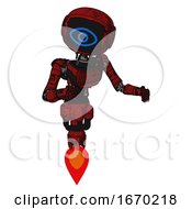 Poster, Art Print Of Mech Containing Digital Display Head And Large Eye And Light Chest Exoshielding And Ultralight Chest Exosuit And Jet Propulsion Grunge Dots Dark Red Fight Or Defense Pose