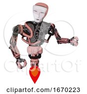 Poster, Art Print Of Android Containing Humanoid Face Mask And Heavy Upper Chest And No Chest Plating And Jet Propulsion Toon Pink Tint Fight Or Defense Pose