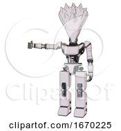 Bot Containing Flat Elongated Skull Head And Spikes And Light Chest Exoshielding And Ultralight Chest Exosuit And Prototype Exoplate Legs White Halftone Toon Arm Out Holding Invisible Object