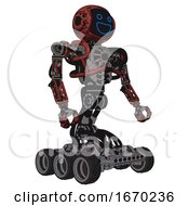 Poster, Art Print Of Droid Containing Digital Display Head And Wide Smile And Heavy Upper Chest And No Chest Plating And Six-Wheeler Base Grunge Matted Orange Facing Left View