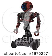 Poster, Art Print Of Droid Containing Digital Display Head And Wide Smile And Heavy Upper Chest And No Chest Plating And Six-Wheeler Base Grunge Matted Orange Standing Looking Right Restful Pose
