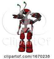 Poster, Art Print Of Android Containing Dual Retro Camera Head And Shrimp Head And Light Chest Exoshielding And Minigun Back Assembly And No Chest Plating And Light Leg Exoshielding Red Blood Grunge Material