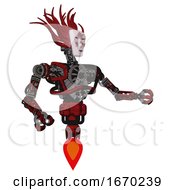 Poster, Art Print Of Robot Containing Humanoid Face Mask And Die Robots Graffiti Design And Heavy Upper Chest And No Chest Plating And Jet Propulsion Grunge Dots Dark Red Interacting