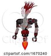 Poster, Art Print Of Robot Containing Humanoid Face Mask And Die Robots Graffiti Design And Heavy Upper Chest And No Chest Plating And Jet Propulsion Grunge Dots Dark Red Standing Looking Right Restful Pose