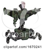 Poster, Art Print Of Automaton Containing Humanoid Face Mask And Red Clown Marks And Light Chest Exoshielding And Prototype Exoplate Chest And Stellar Jet Wing Rocket Pack And Insect Walker Legs Old Corroded Copper