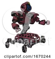 Poster, Art Print Of Robot Containing Digital Display Head And Wide Smile And Green Led Array And Heavy Upper Chest And Heavy Mech Chest And Insect Walker Legs Muavewood Halftone Grunge Interacting