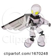 Poster, Art Print Of Bot Containing Grey Alien Style Head And Yellow Eyes And Light Chest Exoshielding And Ultralight Chest Exosuit And Pilots Wings Assembly And Light Leg Exoshielding White Halftone Toon