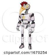 Robot Containing Bird Skull Head And Big Yellow Eyes And Chicken Design And Light Chest Exoshielding And Yellow Star And Ultralight Foot Exosuit White Halftone Toon